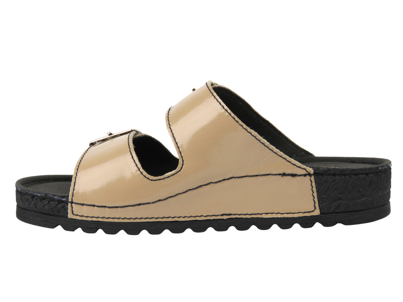 Dámské kožené nazouváky s nastavitelnými pásky HELIOS Comfort 169, Cappuccino