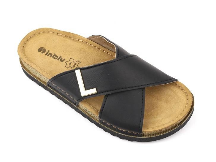 Dámské žabky s koženou vsadkou - Inblu DJ-09, černé