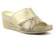Dámské kožené sandály na klínku - HELIOS Komfort 295, zlaté