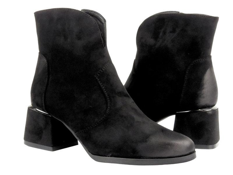 Prolamované kotníkové boty na jemném podpatku - Potocki 24-12356, černé