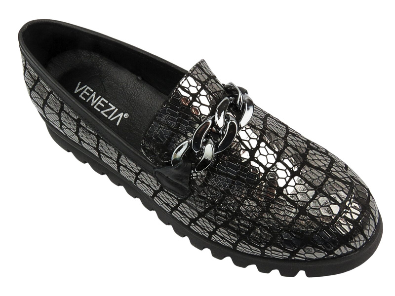 Dámské lakované lordy na silné platformě - VENEZIA 001770, černá