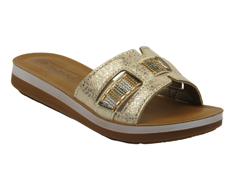 Dámské pantofle s lesklým svrškem - INBLU ZO-08, béžové