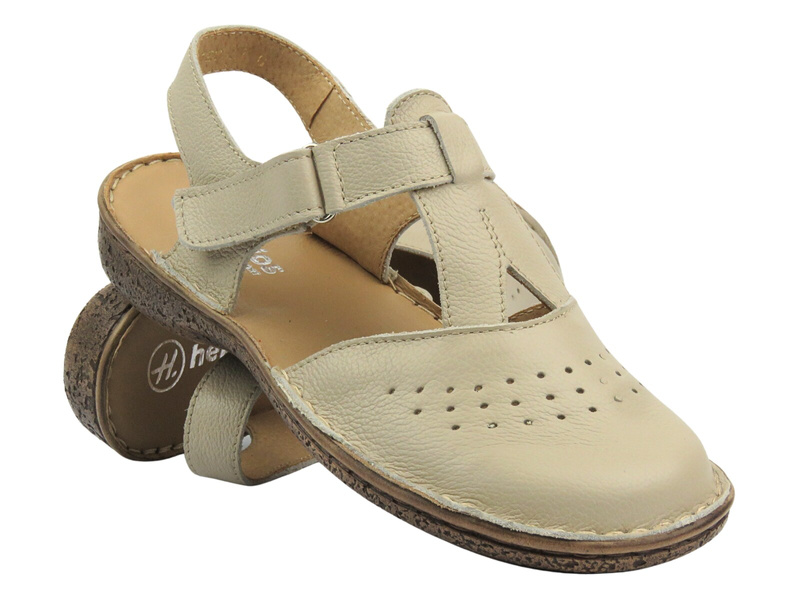 Dámské kožené sandály v barvě ecru Helios Komfort 128