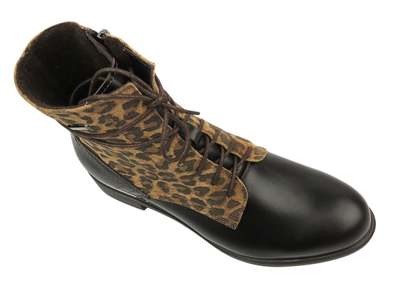 Dámské kožené návleky - HELIOS Comfort 583A, tmavě hnědé s leopardím vzorem