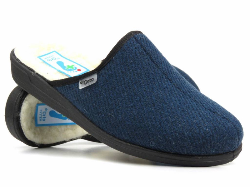 Zateplené pánské pantofle s vlnou - Dr Orto 000M325, tmavě modrá