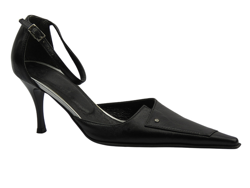Dámské lodičky na podpatku z kůže, černé, ELDA 125