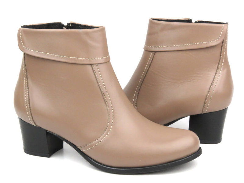 Kotníková obuv na stabilním podpatku z přírodní kůže - AGXBUT 534, béžová