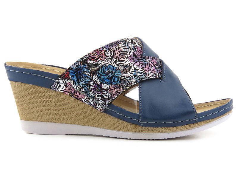 Dámské kožené sandály na klínku - HELIOS Komfort 297, tmavě modrá