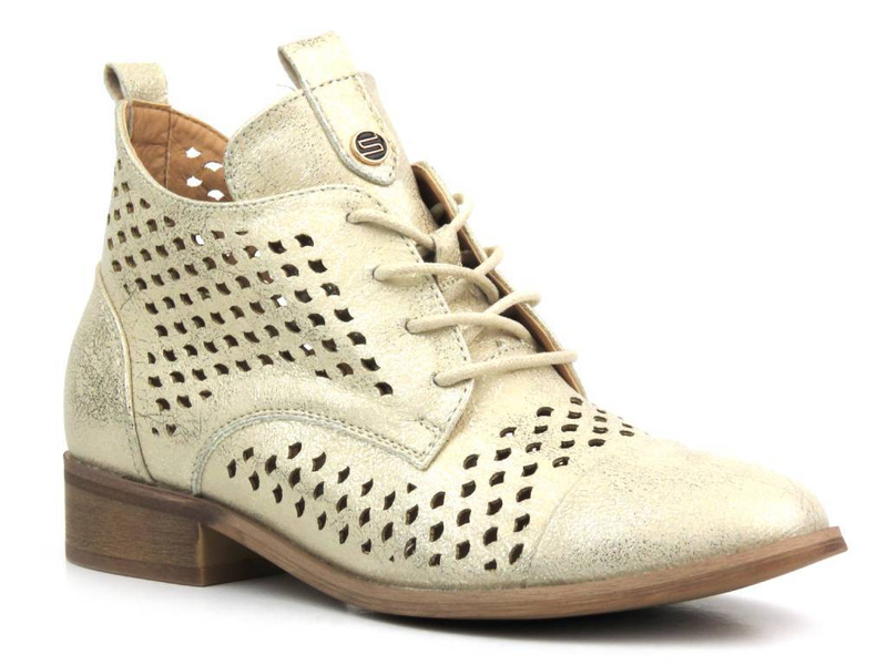 Prolamované kotníkové boty na plochém podpatku - Potocki 24-12091, zlaté