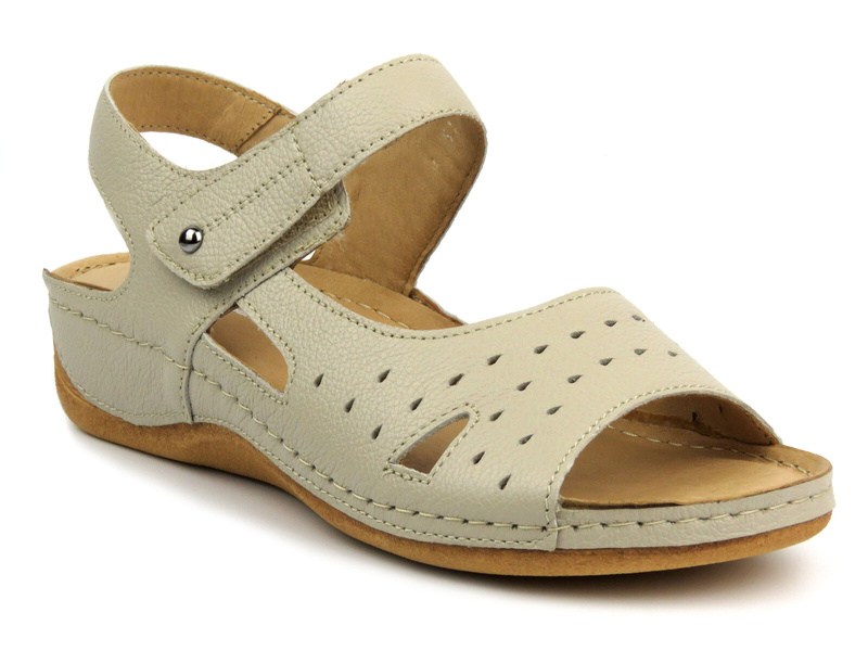 Kožené dámské sandály na suchý zip krémové Pollonus 1515