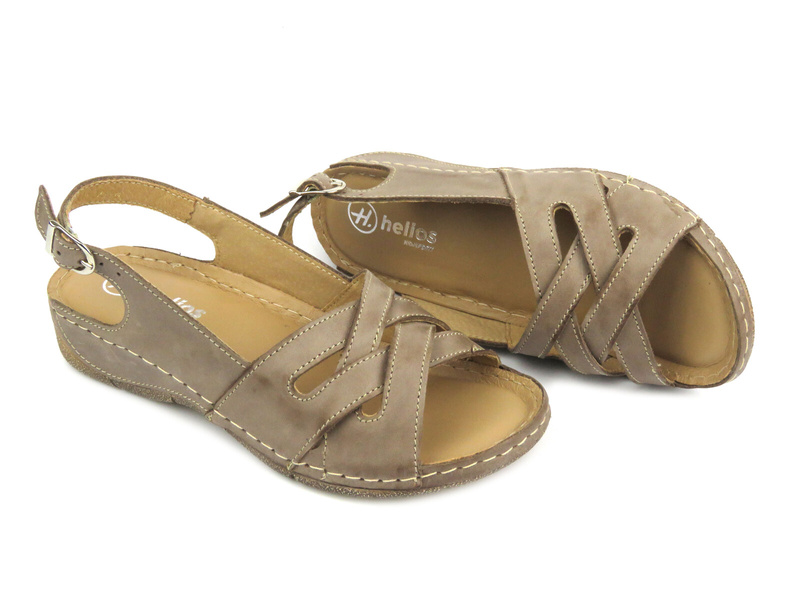 Dámské kožené sandály na platformě - HELIOS Komfort 248, světle hnědé