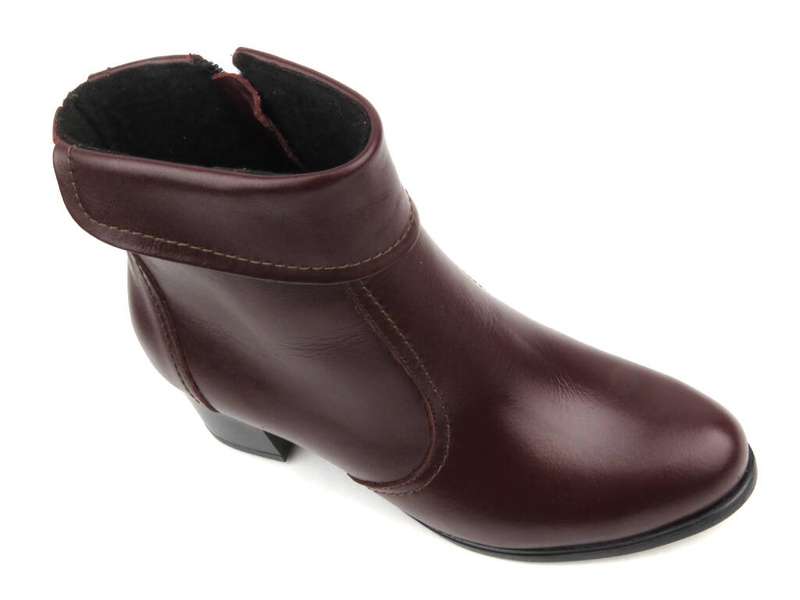 Kotníkové boty na stabilním podpatku z přírodní kůže - AGXBUT 534, vínová