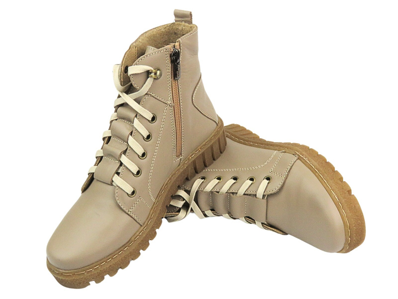 Kožené dámské boty HELIOS Comfort 577 Beige Lace-up Polish Brand