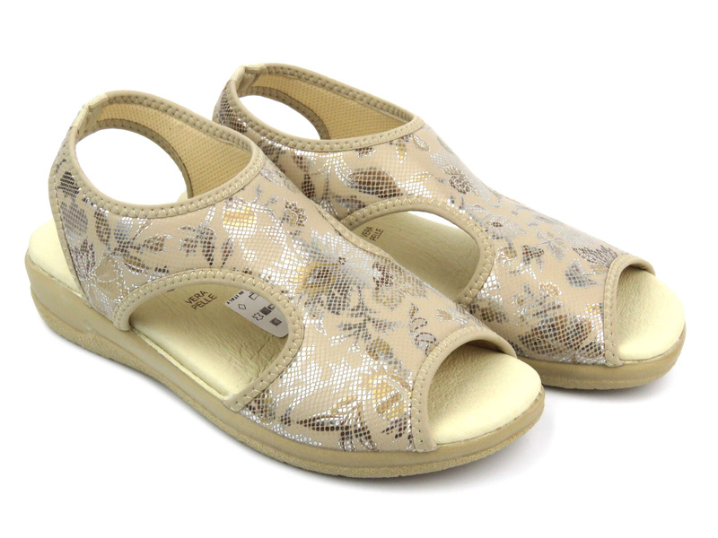 Dámské sandály s koženou stélkou - Comfooty EMMA, béžová barva