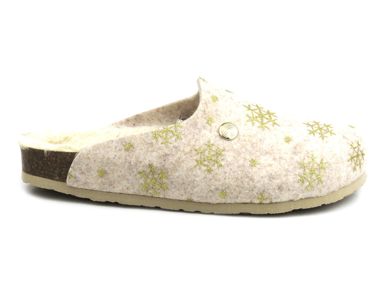 Teplé dámské pantofle s kožíškem uvnitř - GENUINS G104475, béžové a zlaté