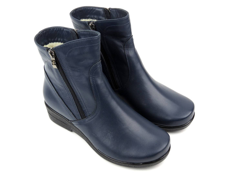 Pohodlné, kožené dámské kotníkové boty zateplené vlnou - AGXBUT 517, tmavě modrá