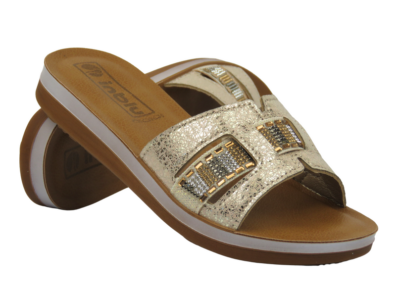 Dámské pantofle s lesklým svrškem - INBLU ZO-08, béžové