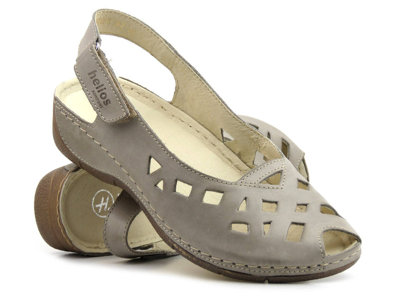 Dámské kožené sandály s výřezy - Helios Komfort 4027, šedé