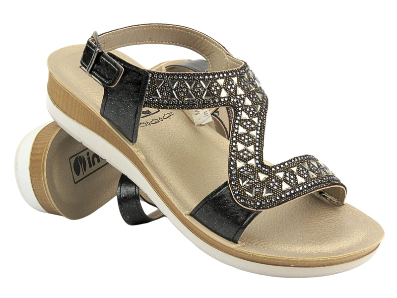 Dámské sandály s ozdobným svrškem - INBLU BV-33, černé