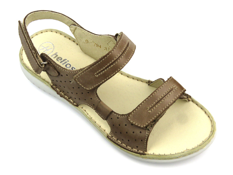 Dámské kožené sandály na suchý zip - Helios Komfort 794S, béžové