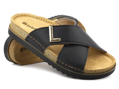 Dámské žabky s koženou vsadkou - Inblu DJ-09, černé