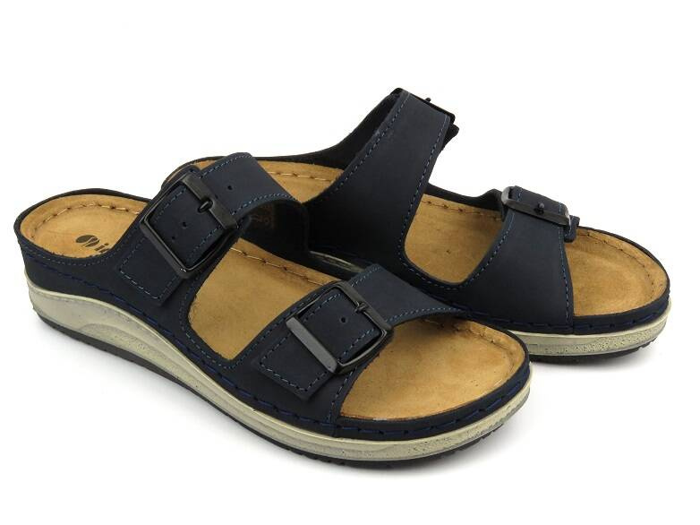 Dámské žabky s koženou vsadkou - INBLU AA-67, tmavě modrá