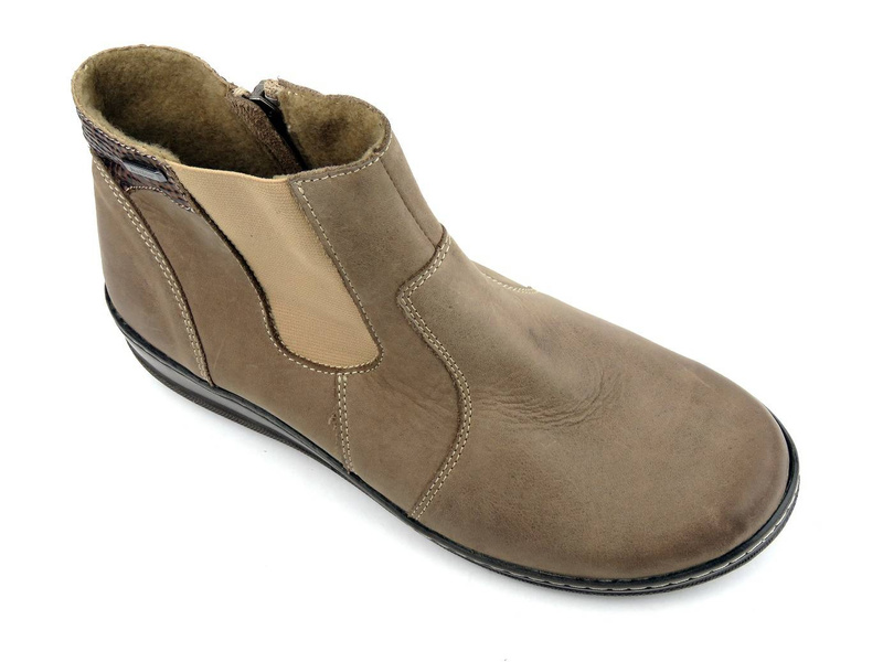 Pohodlné dámské kožené kotníkové boty - HELIOS Komfort 700, béžová