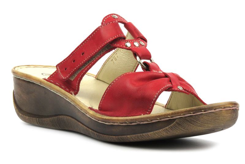 Dámské kožené žabky s nastavitelnou šířkou - HELIOS Comfort 797, červená