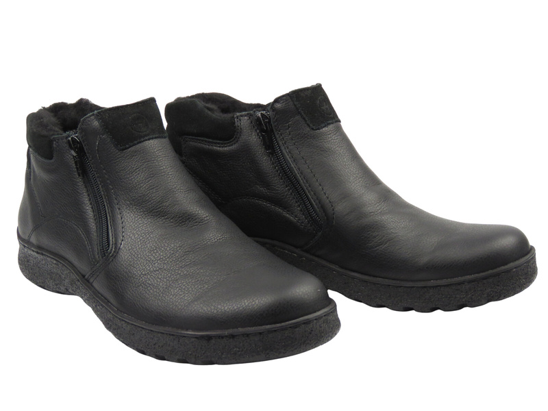 Teplé, pohodlné pánské kotníkové boty polské značky Helios 827, černé