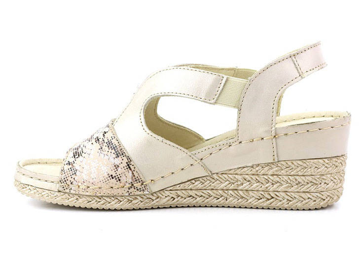 Dámské sandály na klínku - Helios Komfort 108, zlaté