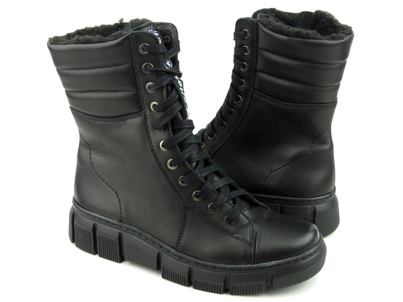 Kožené kotníkové boty, dámské pracovní s vlnou - HELIOS Komfort 611-2, černé