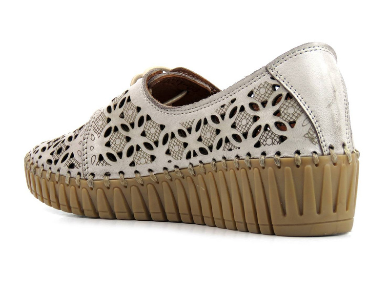 Dámské prolamované boty z přírodní kůže - MANITU 850021, béžová