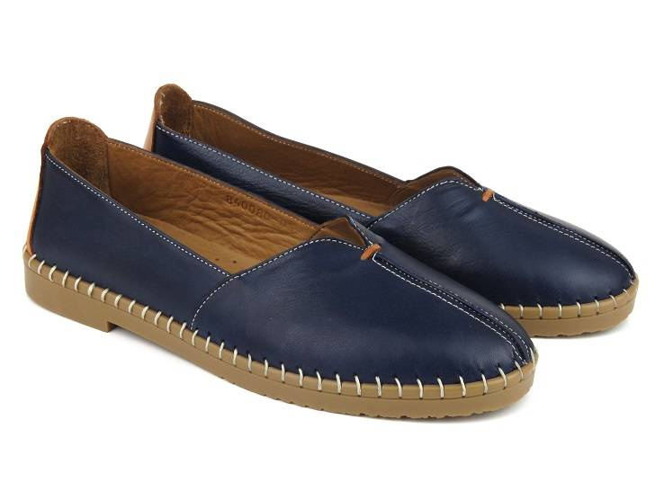 Kožené boty, dámské mokasíny - MANITU 840080-05, tmavě modrá