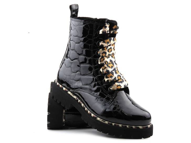 Lakované kotníkové boty, dámské boty s leopardím potiskem - PIAZZA 960035-01, černá