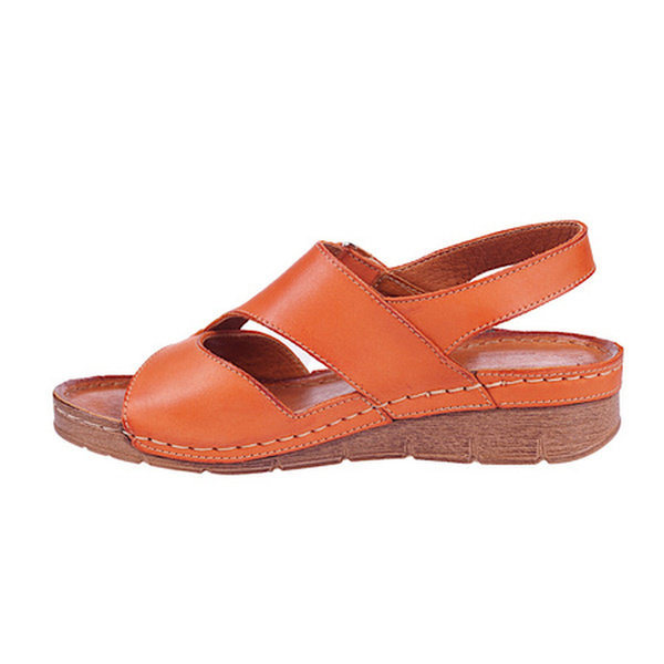 Kožené dámské sandály na suchý zip - Syrena 908, oranžové