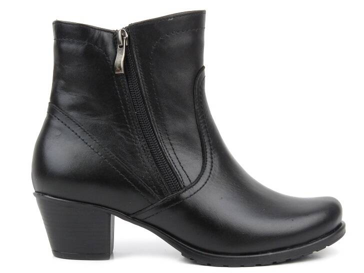 Pohodlné, kožené dámské kotníkové boty zateplené vlnou - Agxbut 0517, černé