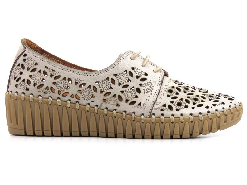 Dámské prolamované boty z přírodní kůže - MANITU 850021, béžová