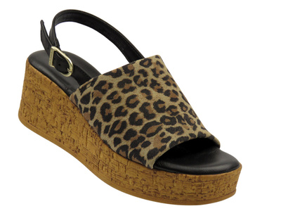 Dámské sandály na vysokém klínku - Tamaris 1-28393-42, béžové s leopardím vzorem