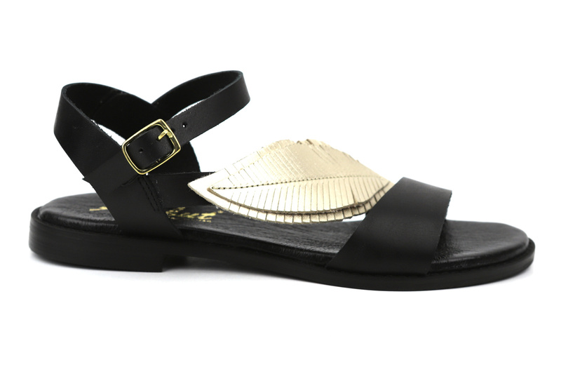 Dámské sandály s ozdobným listem - Agxbut 806, černé