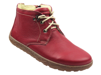 Pohodlné dámské kotníkové boty s vlněnou podšívkou Barefoot – Helios Komfort 501P, červené