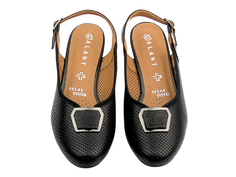 Dámské kožené lodičky na podpatku černé Galant 3201