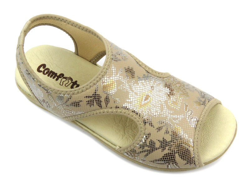 Dámské sandály s koženou stélkou - Comfooty EMMA, béžová barva