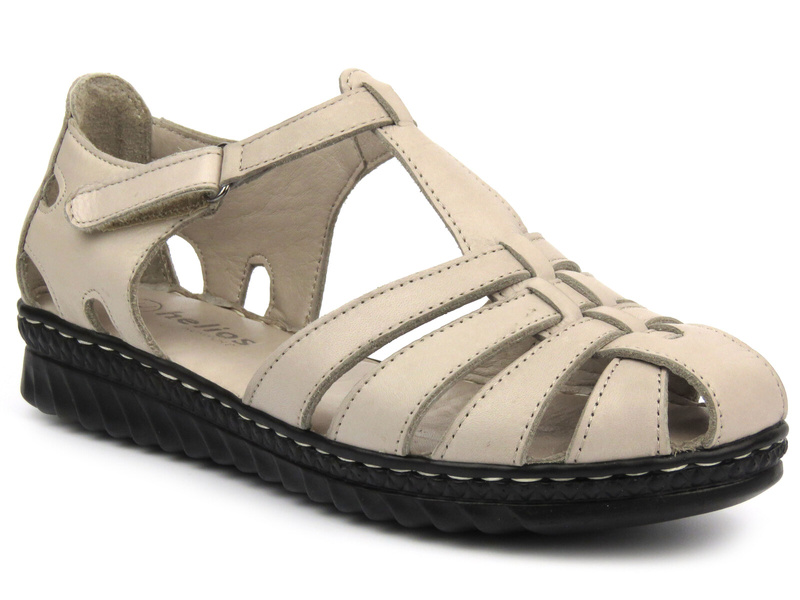 Skórzane sandały damskie na lekkiej podeszwie - HELIOS Komfort 102, srebrne