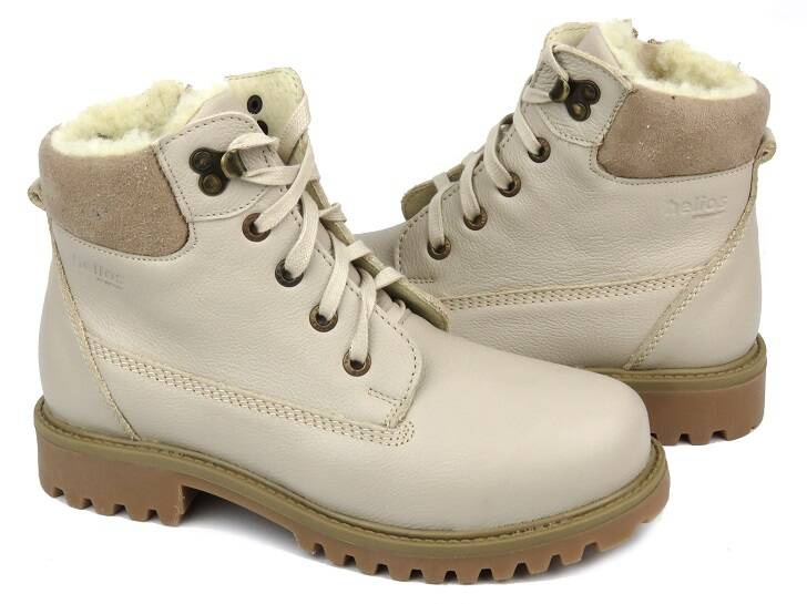 Kožené boty, dámské sněhule s vlnou - HELIOS Komfort 555, světle béžová