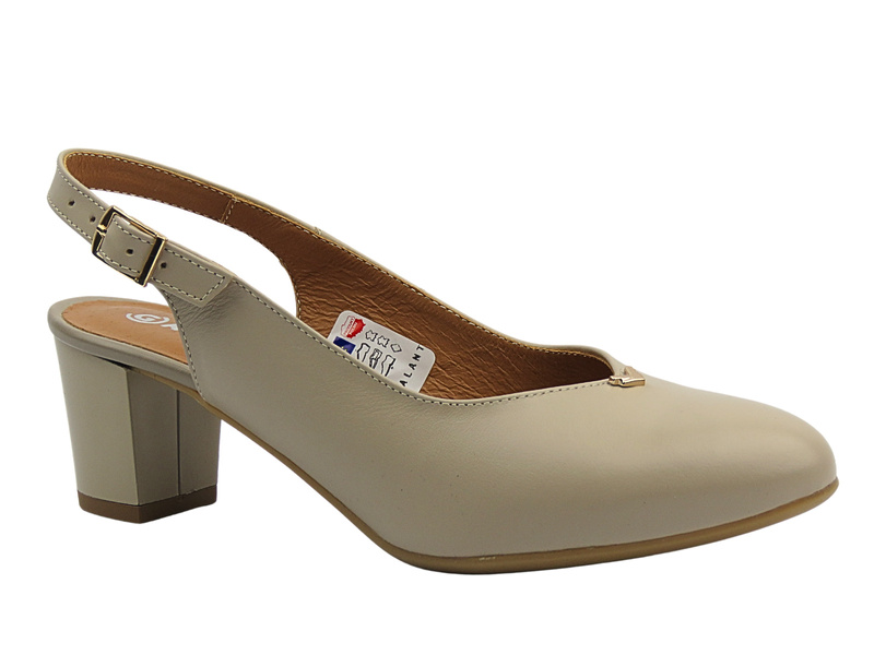 Kožené lodičky na podpatku béžové GALANT 3203