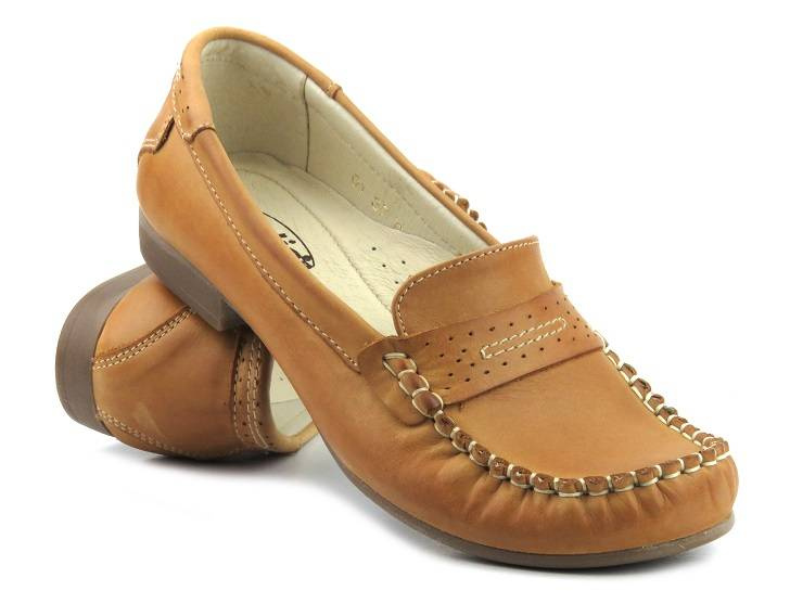 Dámské kožené mokasíny z přírodní kůže - Helios J.01, hnědá