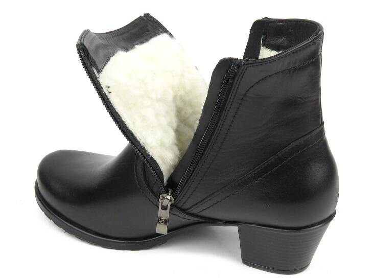 Pohodlné, kožené dámské kotníkové boty zateplené vlnou - Agxbut 0517, černé