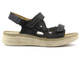 Kožené dámské sandály na platformě s copánkovým lemem - Helios Komfort 239, černá
