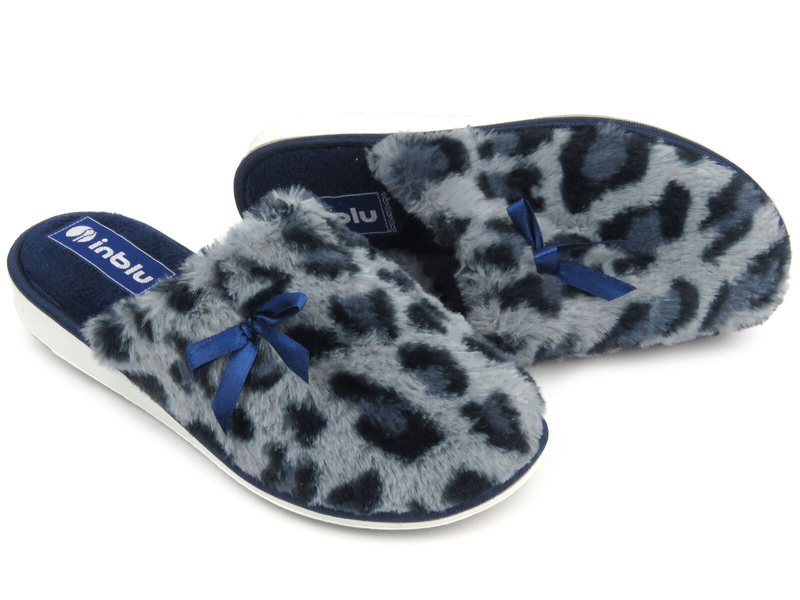 Dámské kožešinové pantofle s leopardím potiskem - INBLU LB-94, modré