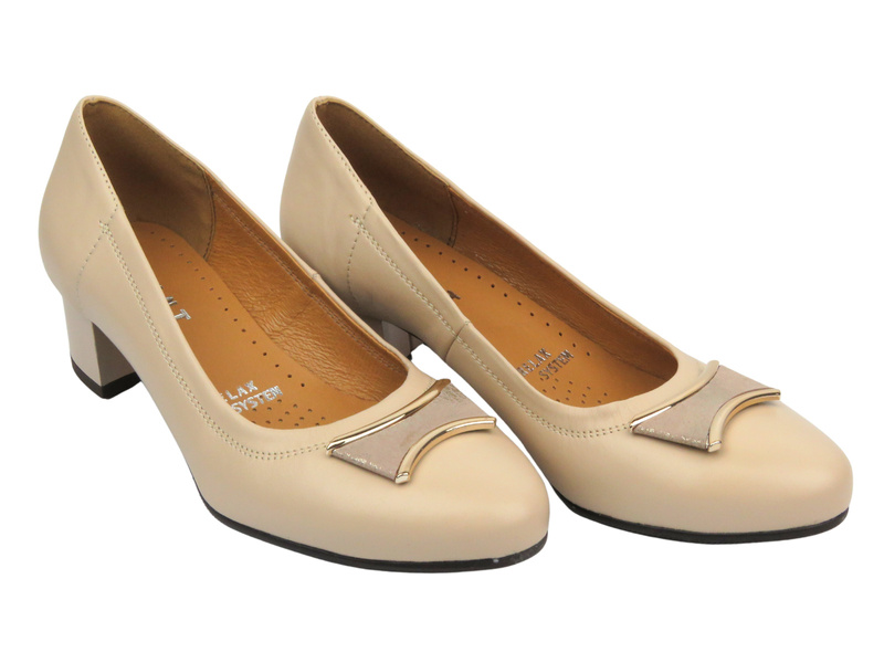 Kožené lodičky na podpatku – GALANT 3013, béžové